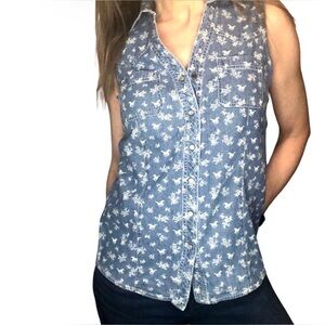 Brit & Bridle Novelty Horse Print Denim Snap Shirt Sz S Western Casual Country